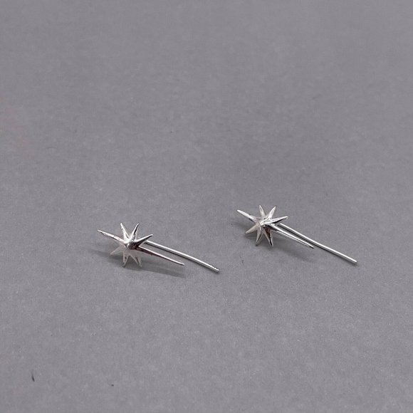 925 Sterling Silver Star Burst Climber Earrings - Picture 3 of 5